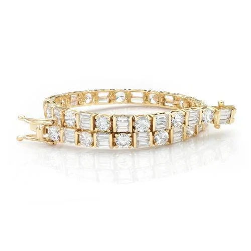 High-Quality Gemstone Jewelry For Special Occasions Round Brilliant and Baguette tennis bracelet with 10.07 carats* of diamond simulants in 10 carat yellow gold High-Quality Gemstone Jewelry For Special Occasions Round Brilliant and Baguette tennis bracelet with 10.07 carats* of diamond simulants in 10 carat yellow gold