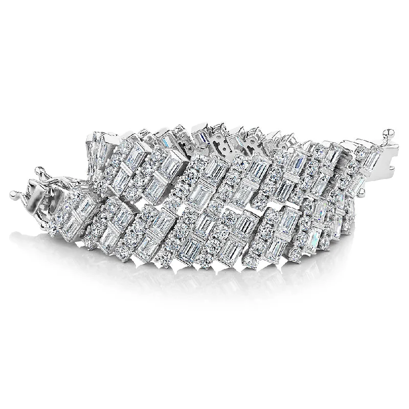 Affordable Glamour – Premium Jewelry For Less Round Brilliant and Baguette tennis bracelet with 14.04 carats* of diamond simulants in sterling silver Affordable Glamour – Premium Jewelry For Less Round Brilliant and Baguette tennis bracelet with 14.04 carats* of diamond simulants in sterling silver