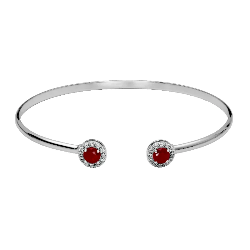 Luxury Jewelry Now At Special Promotional Rates Silver Birthstone Cuff Bracelet- Dyed red Corundum Ruby