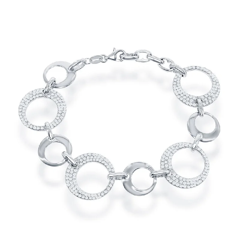 Dainty Floral Jewelry For Feminine Elegance Silver Open Link Bracelet with Alternating Polished and CZ Open Links