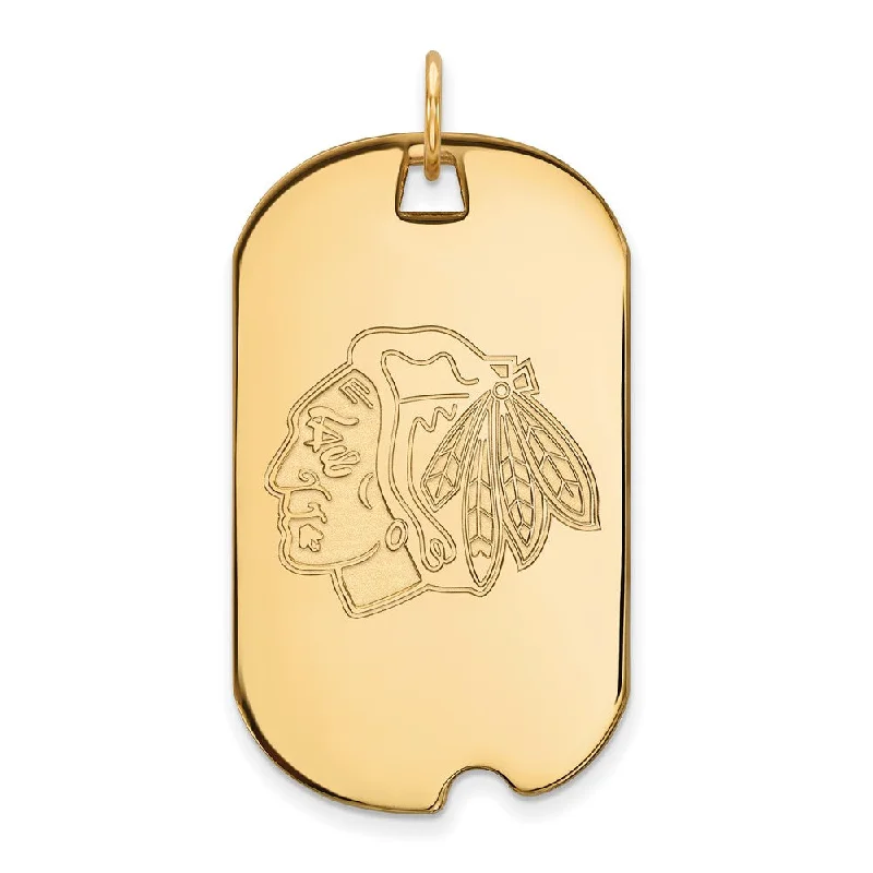 Elegant Jewelry, Affordable Luxury – Shop Now SS 14k Yellow Gold Plated NHL Chicago Blackhawks Large Dog Tag Pendant