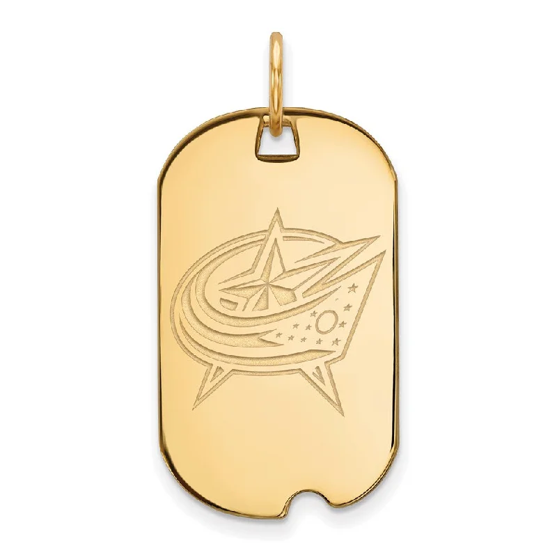 Discounted Jewelry For A Glamorous Look SS 14k Yellow Gold Plated NHL Columbus Blue Jackets Dog Tag Pendant