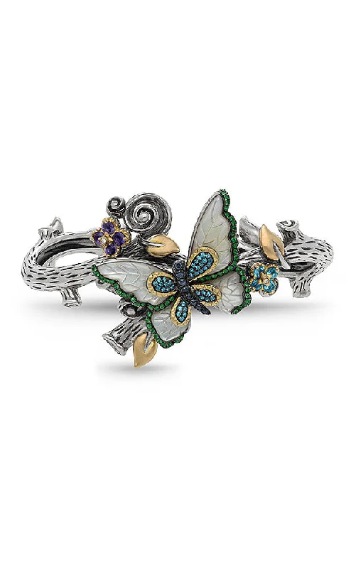 Holiday Jewelry Sale – Perfect Gifts At Great Prices Zen Garden Butterfly Bangle Bracelet – White Mother of Pearl, Diamond, Tsavorite, Sapphire & Blue Topaz
