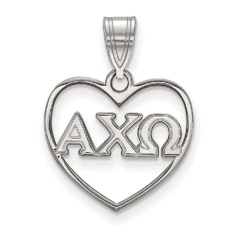 Fashion-Forward Geometric Jewelry For Contemporary Style Sterling Silver Alpha Chi Omega Heart Greek Letters Pendant