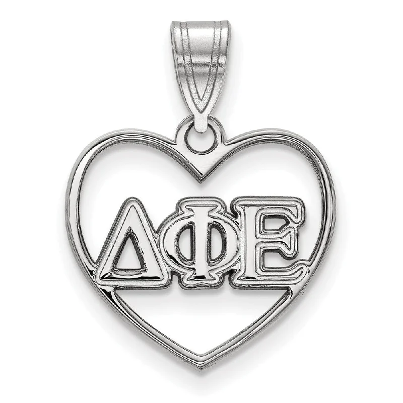 Limited-Stock Jewelry Sale – Once It's Gone, It's Gone Sterling Silver Delta Phi Epsilon Heart Greek Letters Pendant