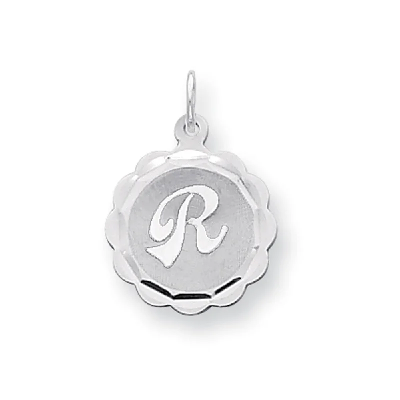 Handcrafted Jewelry Sale – Unique Designs At Low Prices Sterling Silver, Sarah Collection 15mm Brocaded Disc Initial R Pendant
