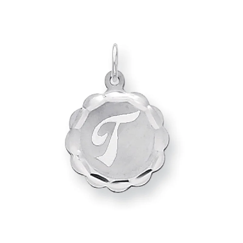 Exclusive Jewelry Bundles At Discounted Rates Sterling Silver, Sarah Collection 15mm Brocaded Disc Initial T Pendant