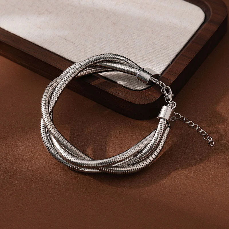 Exclusive Jewelry Sale – Grab Timeless Pieces Now Triple Layer Wrap Aound Snake Silver Bracelet JLTB0549