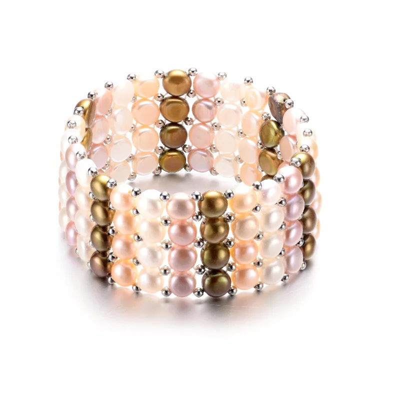 Affordable Luxury Jewelry For Every Occasion White Gold Plated Multicolored Pearl Five Row Bracelet