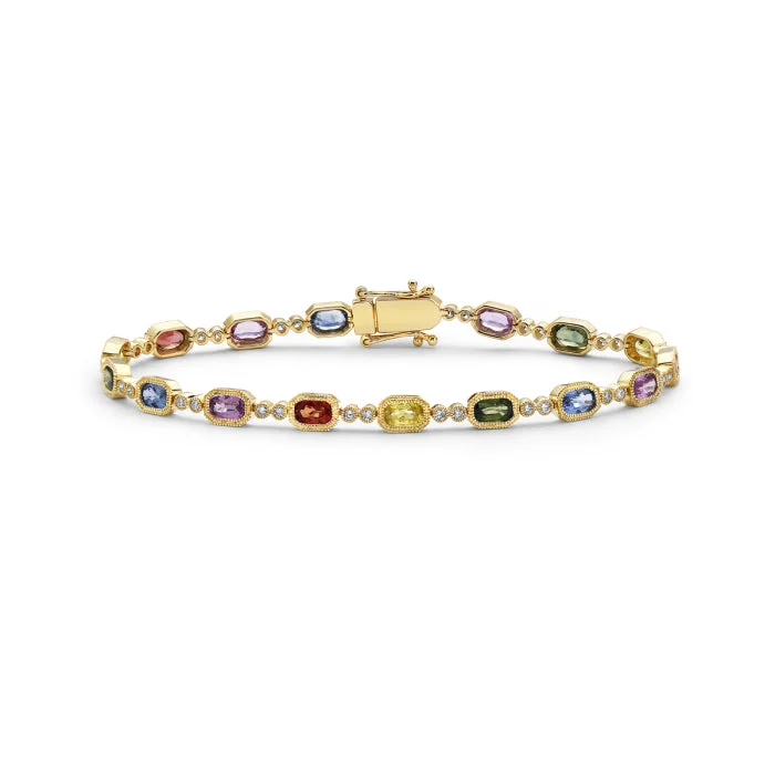 Celebrate Every Occasion With Sparkling Savings Yellow Gold Rainbow Sapphire and Diamond Bracelet Celebrate Every Occasion With Sparkling Savings Yellow Gold Rainbow Sapphire and Diamond Bracelet
