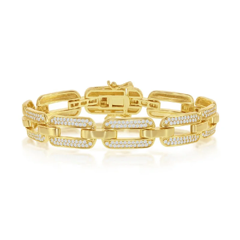 Modern Statement Jewelry For Bold Styling Yellow Wide CZ Linked Bracelet