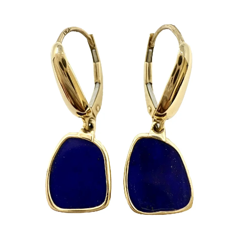 Shop Stylish Jewelry Now And Save Big 14K Gold Dangle Earrings with Lapis Inlay