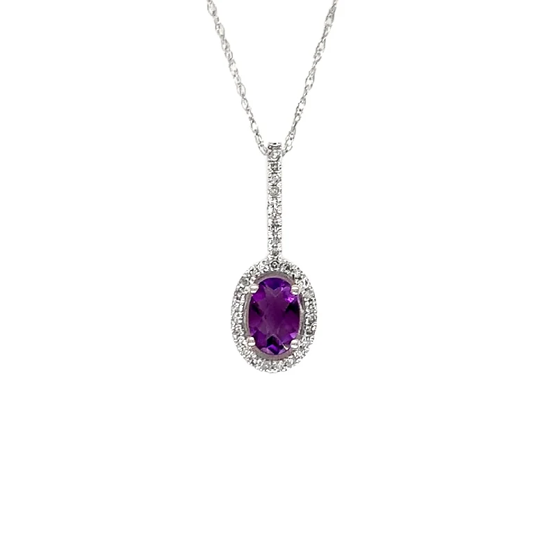 Luxury Jewelry At Unbeatable Discounts 14K White Gold Amethyst and Diamond Halo Pendant