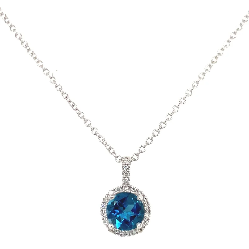 Affordable Luxury Jewelry For Every Occasion 14K White Gold London Blue Topaz with Diamonds Pendant Necklace