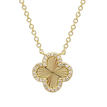 Huge Markdowns On Premium Jewelry Styles 14K Yellow Gold Diamond Fluted Quatrefoil Necklace