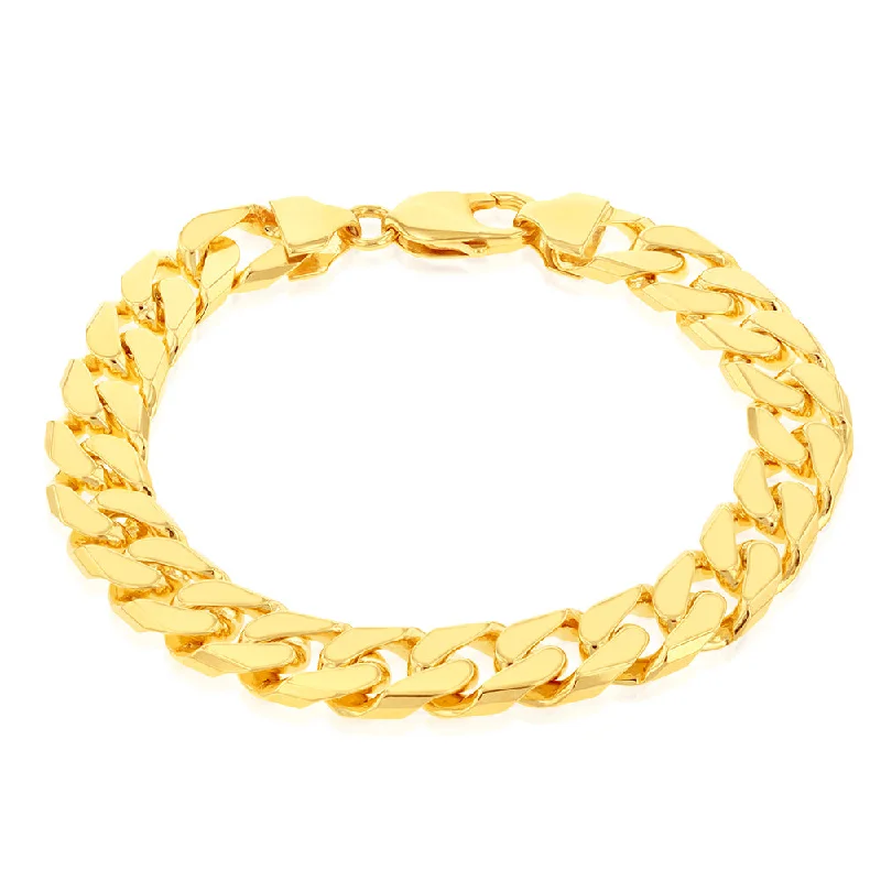 Personalized Jewelry At Special Discount Rates 9ct Yellow Solid Gold Heavy Curb Bevelled Flat 23cm Bracelet in 350 gauge Parrot Clasp