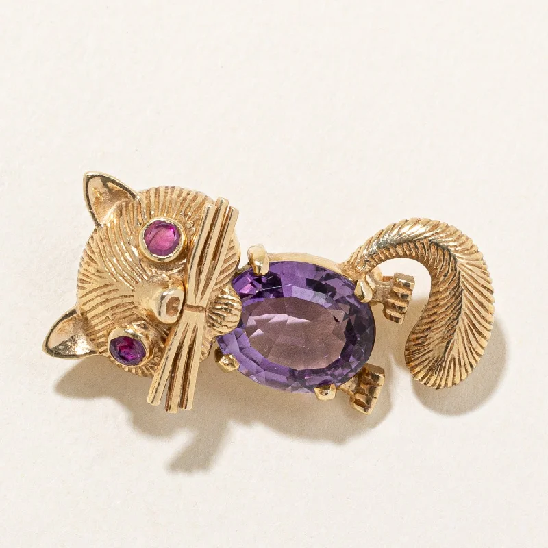 Luxury Jewelry Clearance – Shop Premium Styles Now Amethyst & Ruby Cat Brooch | 4.55ct, 0.26ctw |