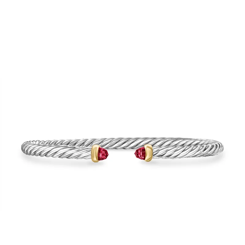 High-Quality Gemstone Jewelry For Special Occasions Cable Flex Bracelet in Sterling Silver with 14K Yellow Gold and Rhodolite Garnet\, 4mm High-Quality Gemstone Jewelry For Special Occasions Cable Flex Bracelet in Sterling Silver with 14K Yellow Gold and Rhodolite Garnet\, 4mm