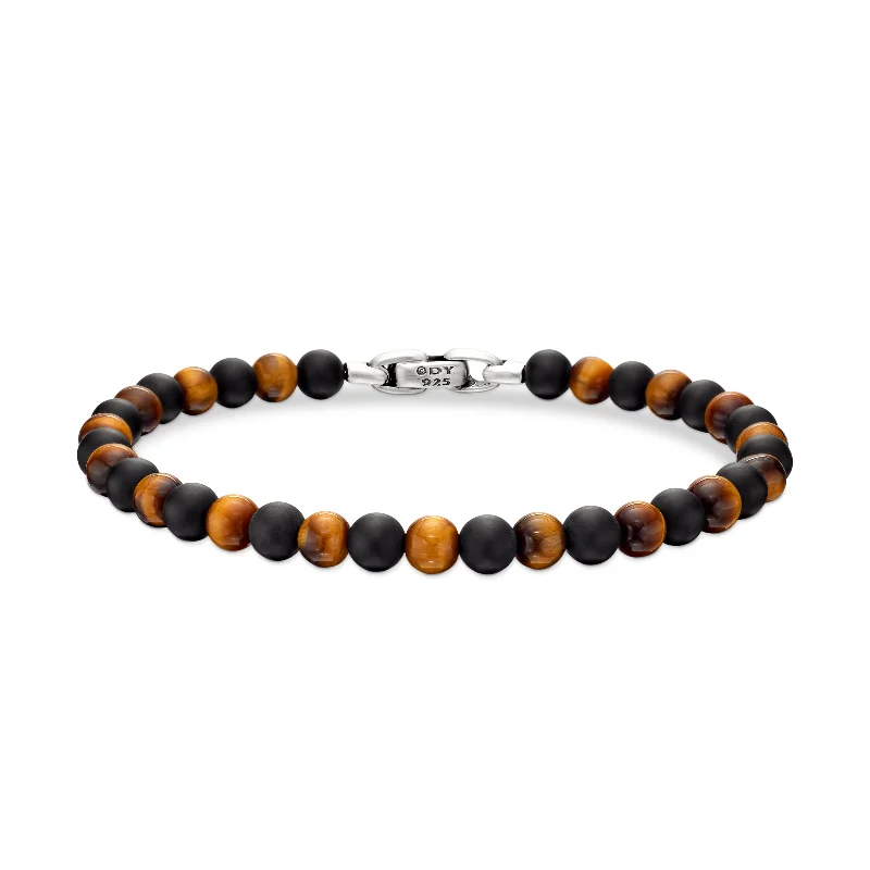 Bohemian-Inspired Jewelry For Free-Spirited Fashion Spiritual Beads Alternating Bracelet in Sterling Silver with Black Onyx and Tigers Eye\, 6mm Bohemian-Inspired Jewelry For Free-Spirited Fashion Spiritual Beads Alternating Bracelet in Sterling Silver with Black Onyx and Tigers Eye\, 6mm