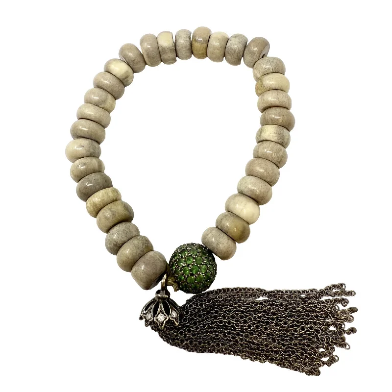 Discounted Luxury Jewelry – Shine Without The Splurge Beaded Bracelet with Emerald Embellished Ball and Fringe with Diamond Clasp Discounted Luxury Jewelry – Shine Without The Splurge Beaded Bracelet with Emerald Embellished Ball and Fringe with Diamond Clasp