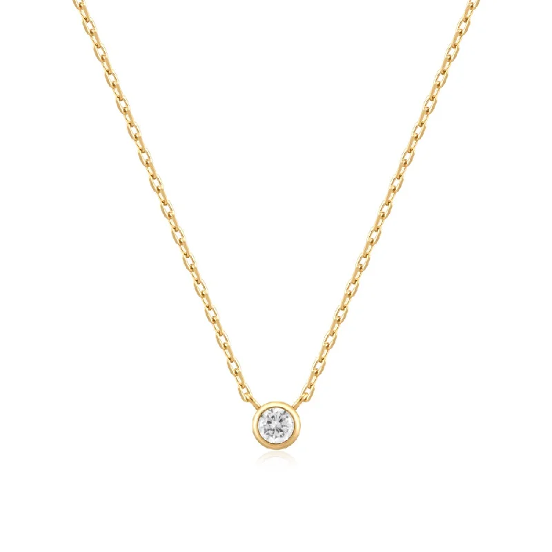 Clearance Sale On High-End Jewelry Collections Bezel Solitaire Pendant Necklace in Gold Plated Sterling Silver Clearance Sale On High-End Jewelry Collections Bezel Solitaire Pendant Necklace in Gold Plated Sterling Silver
