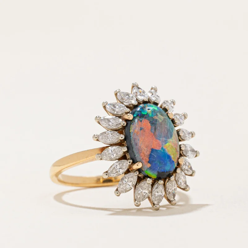 The Perfect Jewelry Piece At The Perfect Discount 'Birks' Boulder Opal & Diamond Halo Ring | 1.80ct, 1.26ctw | SZ 6 |