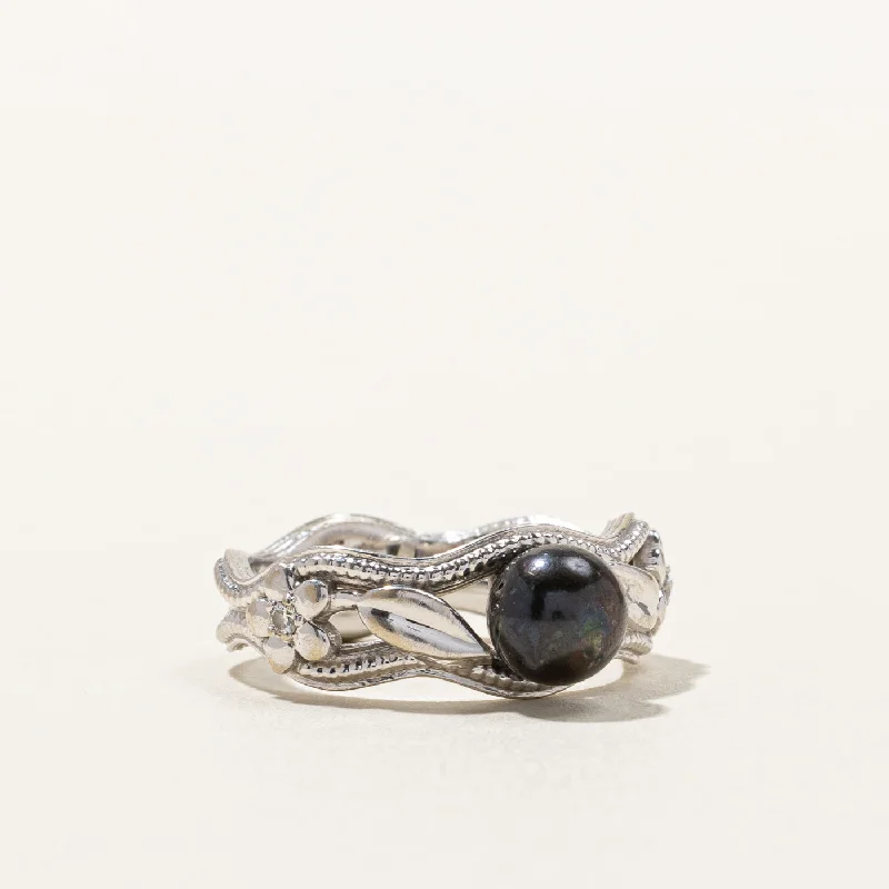 Shop Elegant Jewelry At Unbeatable Prices Black Pearl & Diamond Filigree Ring | 0.06ctw | SZ 7 |