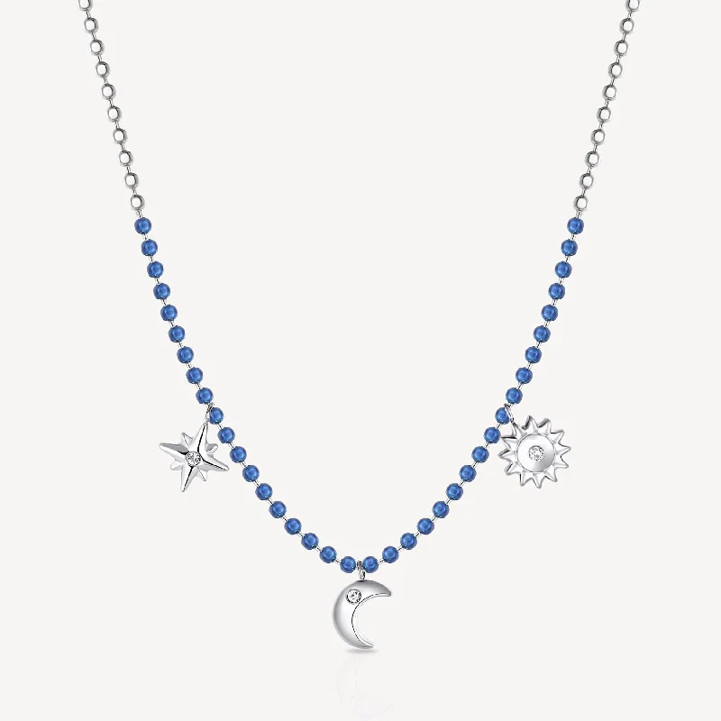 Unique Jewelry Designs Now At Discounted Rates Blue Enamel Charm Necklace in Stainless Steel Unique Jewelry Designs Now At Discounted Rates Blue Enamel Charm Necklace in Stainless Steel