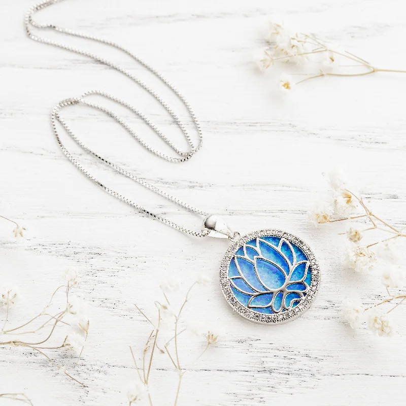 Elevate Your Outfit With Discounted Statement Jewelry Blue Opal Lotus Necklace