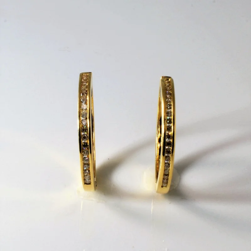 Make Your Outfit Shine With Discounted Jewelry Channel Set Diamond Hoop Earrings | 0.72ctw |