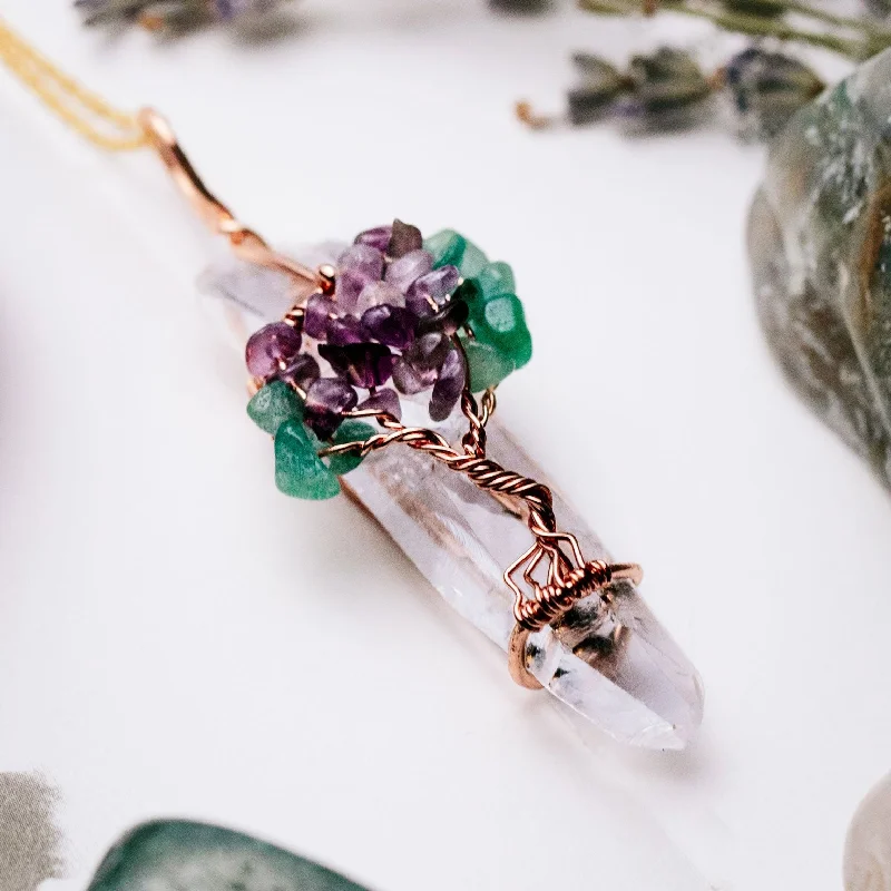 Dainty Floral Jewelry For Feminine Elegance Clear Quartz Gem Tree Necklace