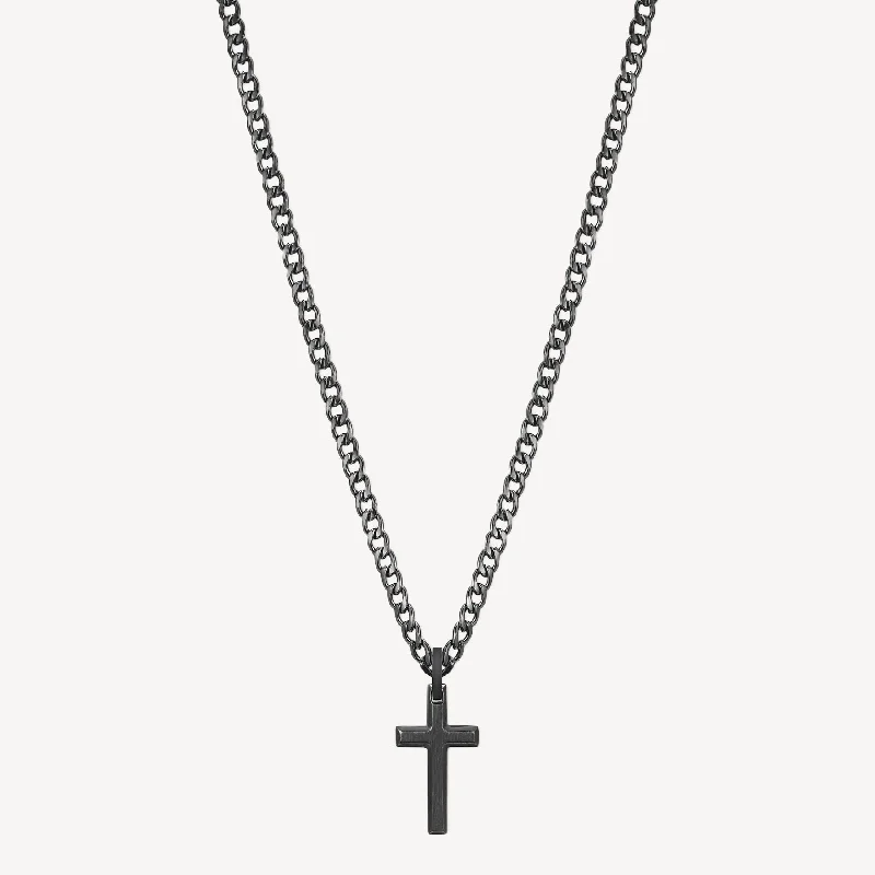 Exclusive Jewelry Offers – Shine For Less Cross Necklace in Ruthenium Plated Stainless Steel