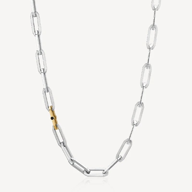 Grab Your Favorite Jewelry At The Lowest Prices Crystal Accented Chain Link Necklace in Stainless Steel