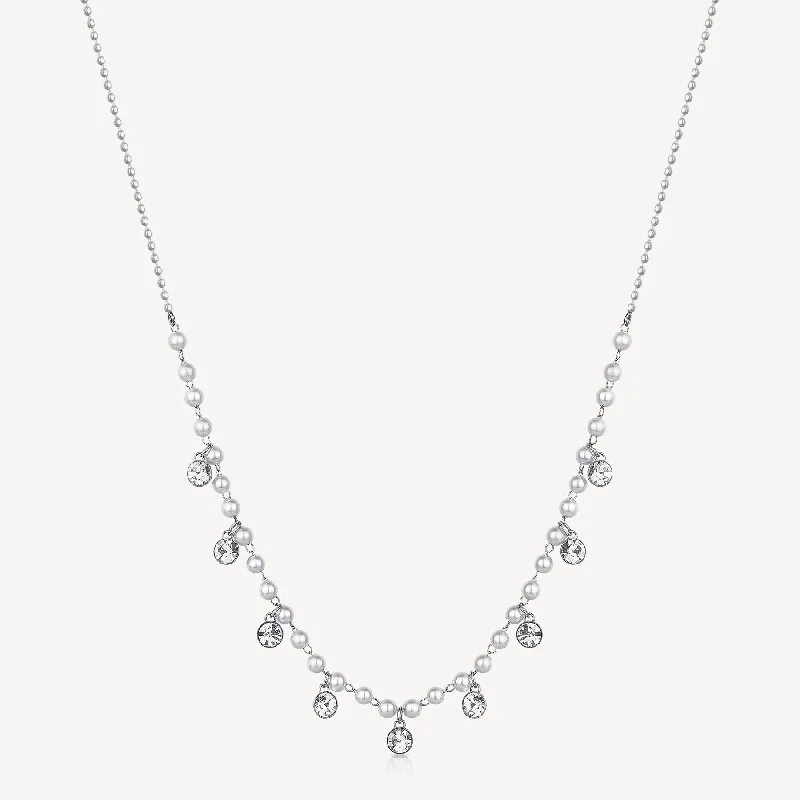 Personalized Jewelry Sale – Meaningful Gifts At Great Prices Crystal and Shell-Pearl Necklace in Stainless Steel