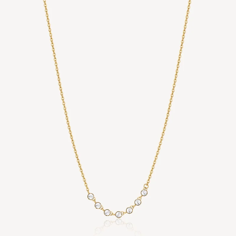 Premium Jewelry Now Available At Special Discounts Crystal Bib Necklace in Gold Plated Stainless Steel