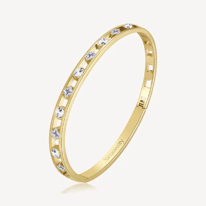 Shop Fine Jewelry With Exclusive Savings Crystal Station Bangle Bracelet in Gold Plated Stainless Steel