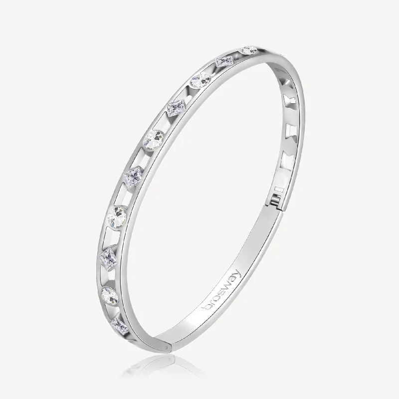 Timeless Jewelry At Special Discount Rates Crystal Station Bangle Bracelet in Stainless Steel
