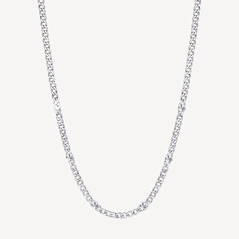 Fine Jewelry, Limited-Time Offers Available Curb Chain Necklace with Crystal Stations in Stainless Steel