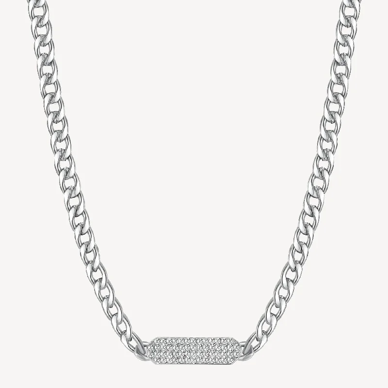 Unmissable Jewelry Sale – Shop Before It's Too Late Curb Crystal Bar Necklace in Stainless Steel