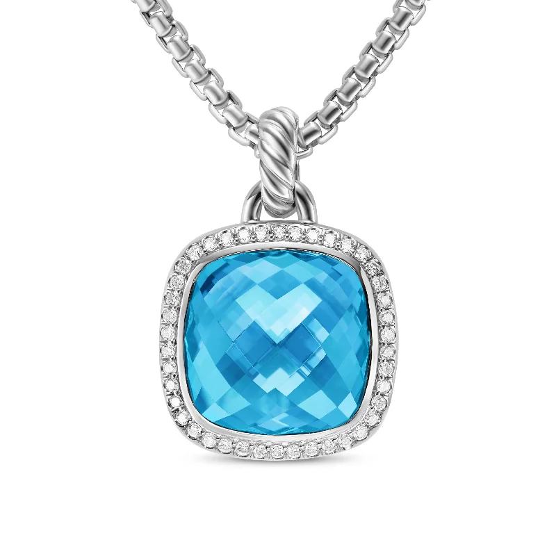 Luxury Handcrafted Jewelry For Elegant Looks Albion® Pendant in Sterling Silver with Blue Topaz and Diamonds\, 15mm Luxury Handcrafted Jewelry For Elegant Looks Albion® Pendant in Sterling Silver with Blue Topaz and Diamonds\, 15mm