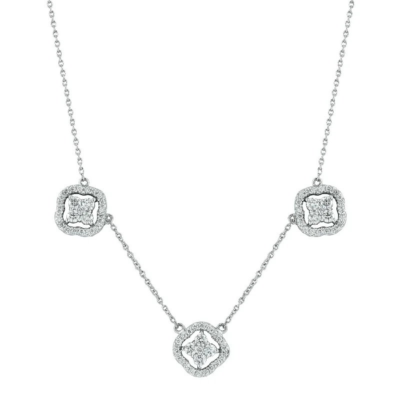 Exclusive Jewelry Markdowns – Limited-Time Offer Diamond Floral Station Necklace in 14K White Gold