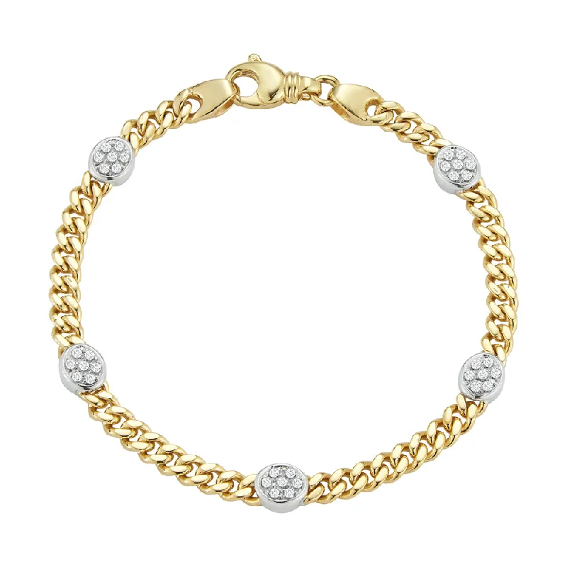Trending Jewelry Now At Unbeatable Prices Diamond Pave Bezel Station Curb Bracelet in 14K Two Tone Gold Trending Jewelry Now At Unbeatable Prices Diamond Pave Bezel Station Curb Bracelet in 14K Two Tone Gold