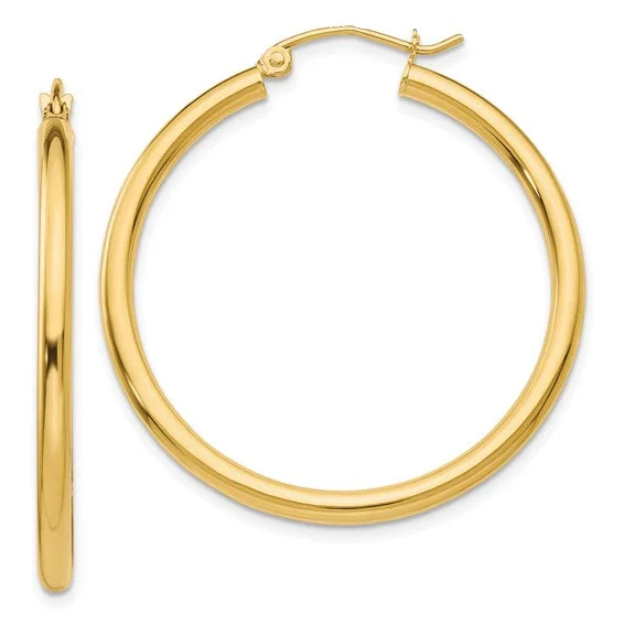 Trendy Minimalist Jewelry For Everyday Wear 14K Yellow Gold 2.5MM Large Tube Hoop Earring Trendy Minimalist Jewelry For Everyday Wear 14K Yellow Gold 2.5MM Large Tube Hoop Earring