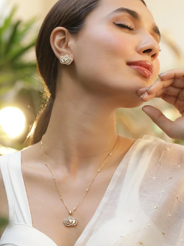 Modern Statement Jewelry For Bold Styling Gold-Plated  White CZ Stone Studded Pendent Set