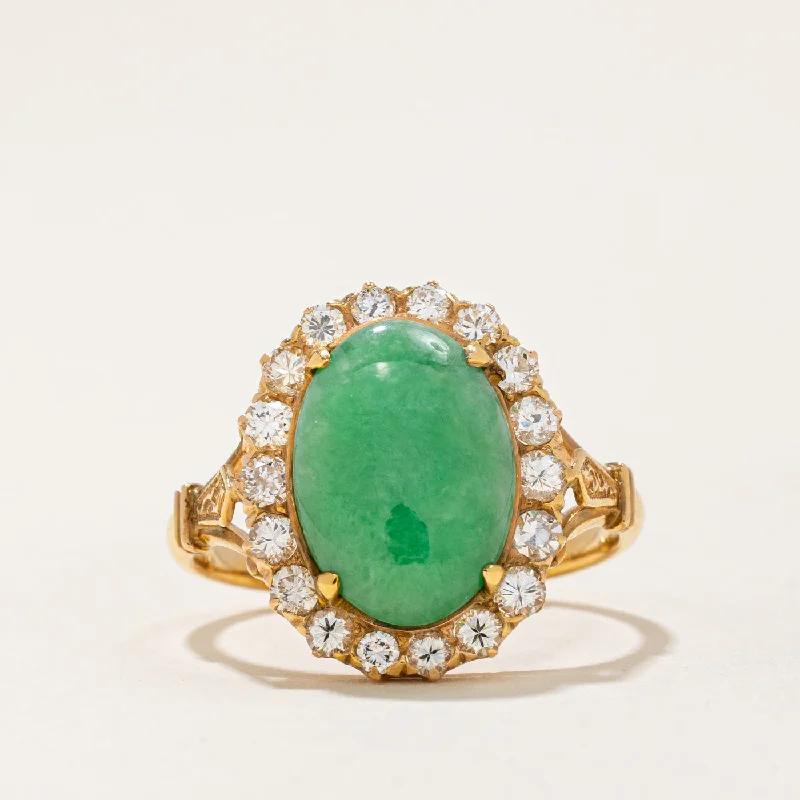 Timeless Elegance Now At Special Discounts Jadeite & Diamond Halo Ring | 3.00ct, 0.65ctw | SZ 5.75 |