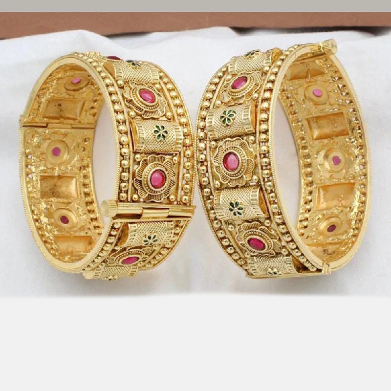 Kavita Art Gold Plated Pota Stone Openable Bangles Set