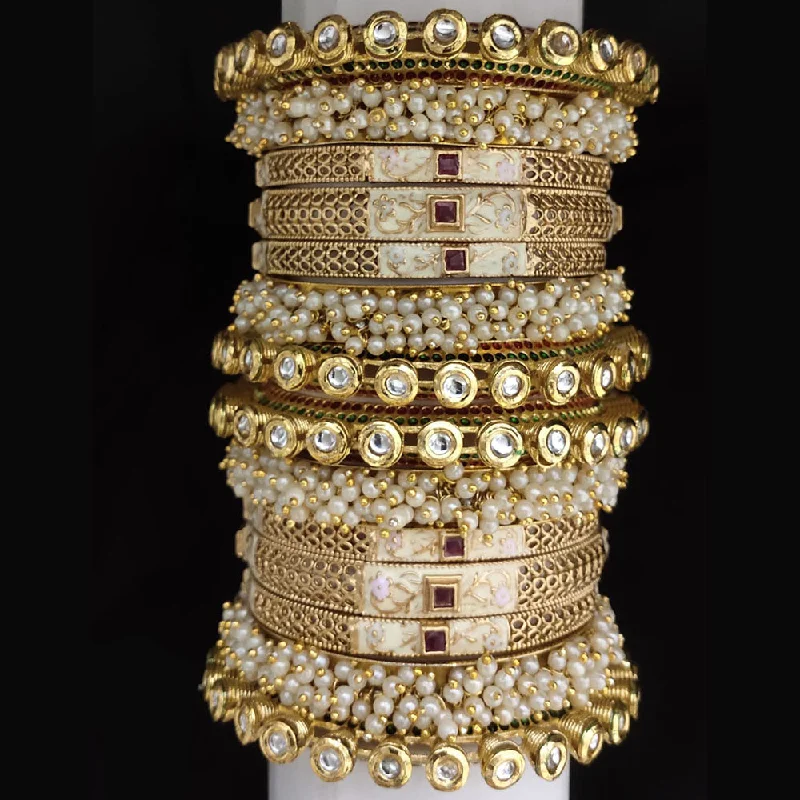 Elegant Jewelry Styles At Budget-Friendly Prices Lucentarts Jewellery Gold Plated Kundan And Pearl Bangles Set Elegant Jewelry Styles At Budget-Friendly Prices Lucentarts Jewellery Gold Plated Kundan And Pearl Bangles Set