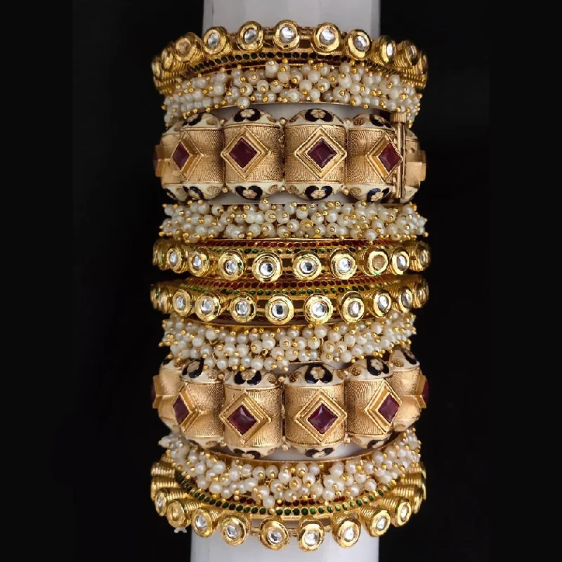 Exclusive Jewelry Sale Event – Shop Now Lucentarts Jewellery Gold Plated Kundan And Pearl Bangles Set Exclusive Jewelry Sale Event – Shop Now Lucentarts Jewellery Gold Plated Kundan And Pearl Bangles Set