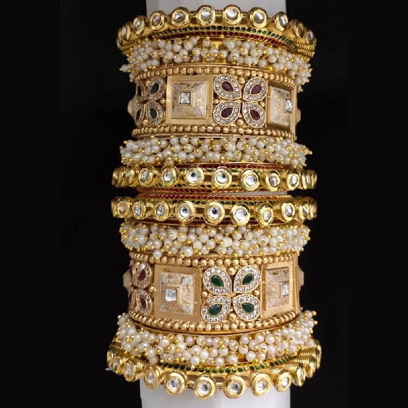 Breathtaking Jewelry, Breathtaking Prices Lucentarts Jewellery Gold Plated Kundan And Pearl Bangles Set Breathtaking Jewelry, Breathtaking Prices Lucentarts Jewellery Gold Plated Kundan And Pearl Bangles Set