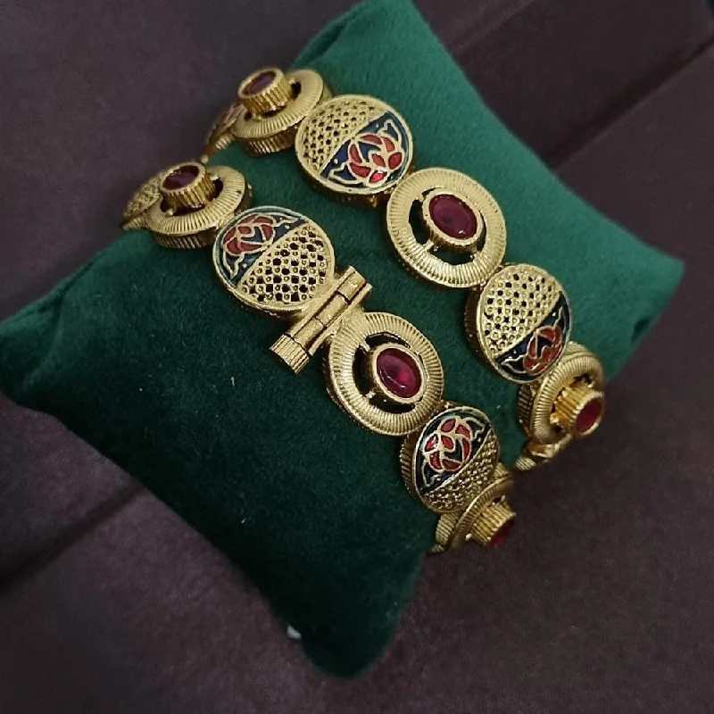 Limited-Time Offer On Elegant Jewelry Pieces Lucentarts Jewellery Gold Plated Kundan Stone And Meenakari Openable Bangles Set